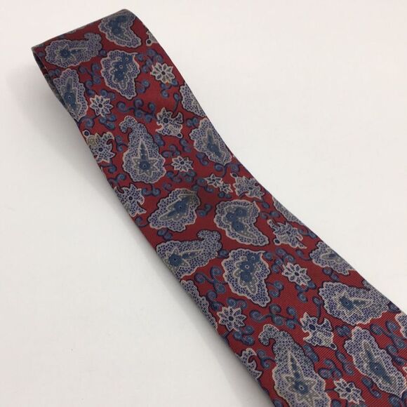 Vintage Yves Saint Laurent YSL Dark Red Blue and Gray Paisley Silk Tie - Picture 6 of 13